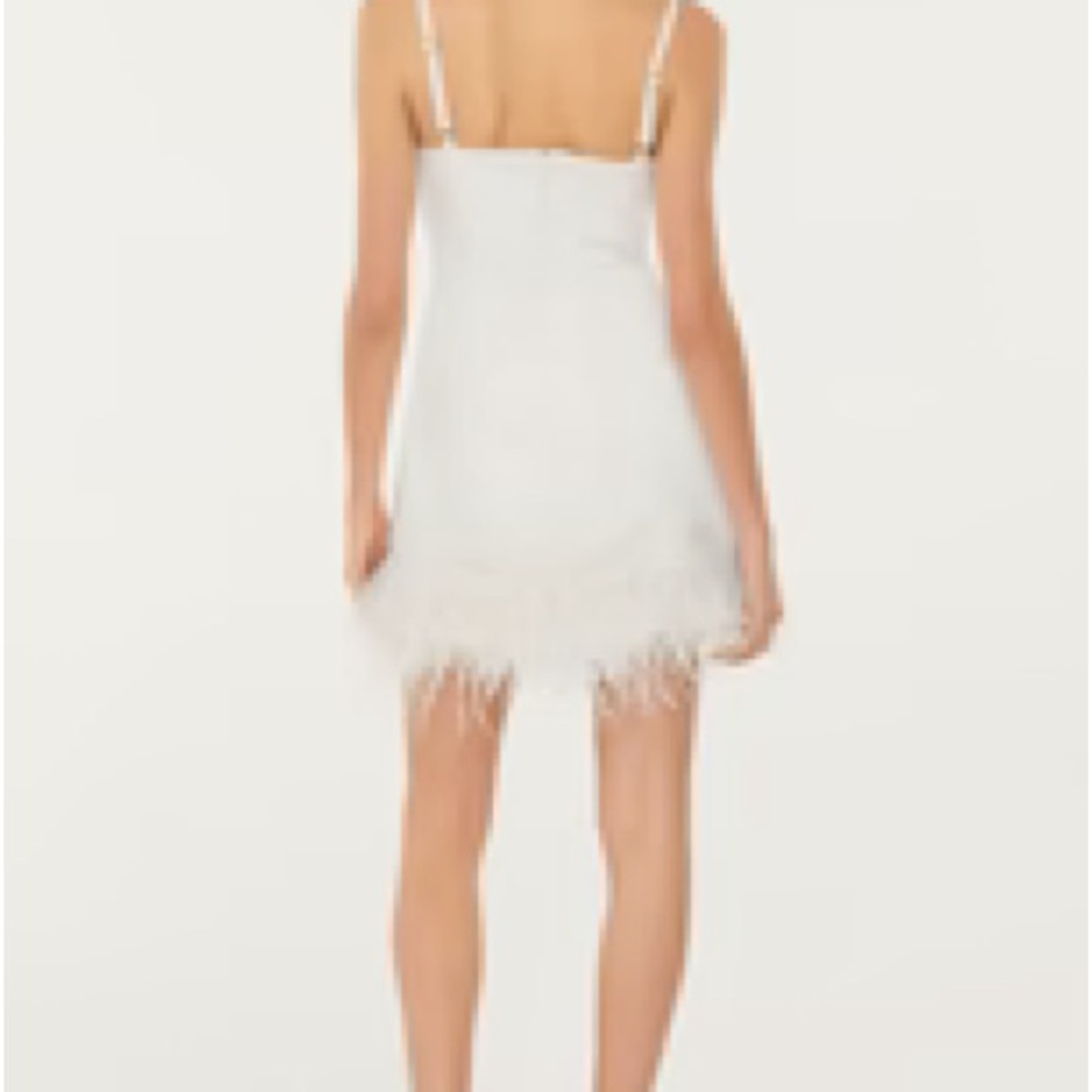 Elegant White Dress with Feather Hem - Picture 2 of 3